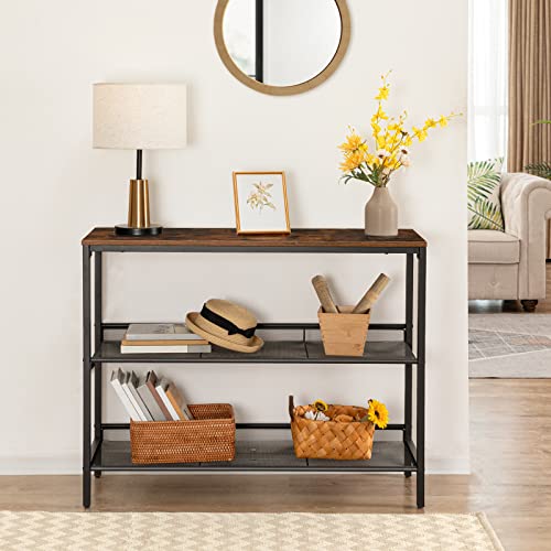 HOOBRO Console Table, Sofa Table with 2 Flat or Slant Adjustable Mesh Shelves, Hallway Table and Sideboard in Entryway, Living Room Corridor, Easy Assembly, Industrial, Rustic Brown and Black BF01XG01