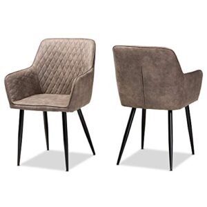 baxton studio belen dining chair set and dining chair set grey and brown imitation leather upholstered 2-piece metal dining chair set