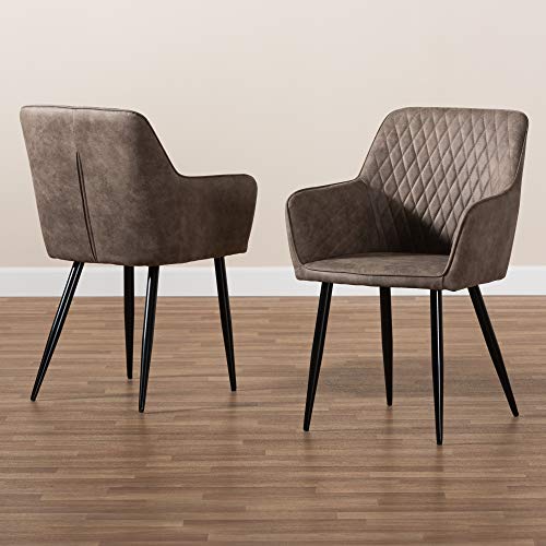 Baxton Studio Belen Dining Chair Set and Dining Chair Set Grey and Brown Imitation Leather Upholstered 2-Piece Metal Dining Chair Set