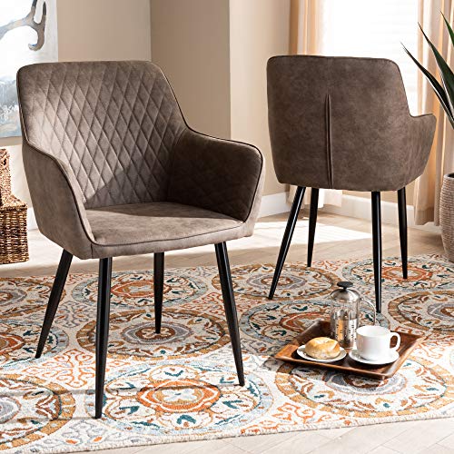 Baxton Studio Belen Dining Chair Set and Dining Chair Set Grey and Brown Imitation Leather Upholstered 2-Piece Metal Dining Chair Set