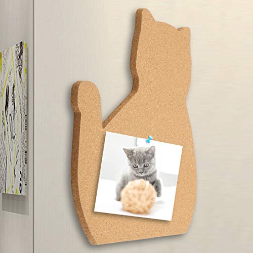 12” x 15 ” Cat Shape Large Cork Board Tiles, Thick Cork Board, Gift for Cat Lover, Office Cat Gift, Unique Style Bulletin Board, Ultra Strong Self Adhesive Backing, Bulletin Pin Safe