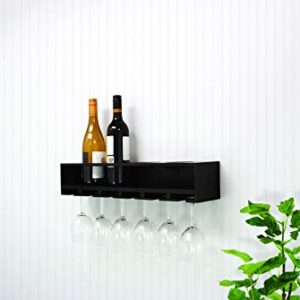 Kiera Grace Claret Wine Bottle & Glass Holder Shelf, 22.5", Black