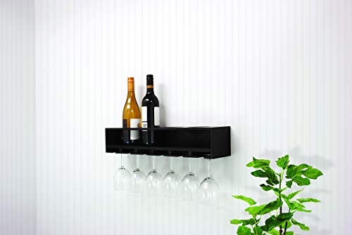 Kiera Grace Claret Wine Bottle & Glass Holder Shelf, 22.5", Black