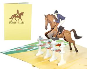 wowpaperart horse jumping equestrian - 3d pop up greeting card for all occasions - birthday, love, congrats, good luck, sports, retirement, christmas, congrats - gifts for family, friends, lovers