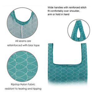 Reusable Shopping Bags Grocery Tote Bags Foldable into Attached Pouch, Ripstop Reusable Gift Bags, Washable, Durable and Lightweight (Classic Pattern 5 Pack) …