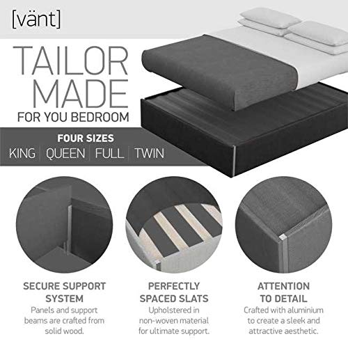 VANT Upholstered Platform Bed - King Size - Velvet Smoke Grey - Easy Assembly Bed Frame No Box Spring Needed Foundation for Optimal Support - Sleek Modern Design for Any Bedroom