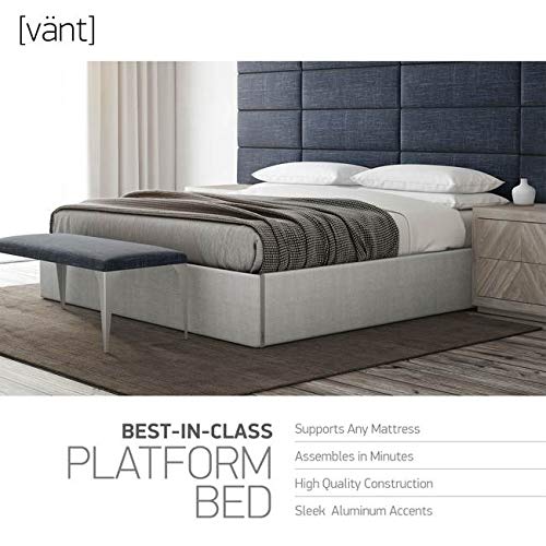 VANT Upholstered Platform Bed - King Size - Velvet Smoke Grey - Easy Assembly Bed Frame No Box Spring Needed Foundation for Optimal Support - Sleek Modern Design for Any Bedroom