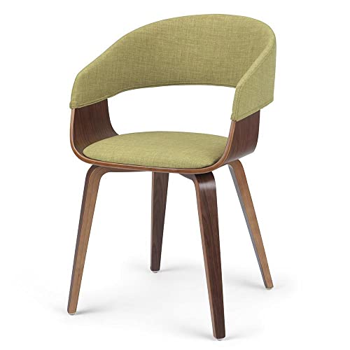 SIMPLIHOME Lowell Bentwood Dining Chair, Acid Green Linen Look Fabric and SOLID WOOD, Rounded, Upholstered, For the Dining Room,