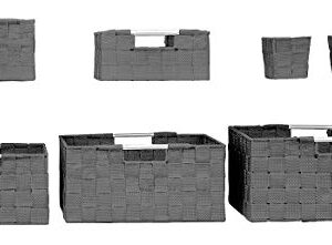 Sorbus Storage Box Woven Basket Bin Container Tote Cube Organizer Set Stackable Storage Basket Woven Strap Shelf Organizer Built-In Carry Handles (7 Piece - Grey)