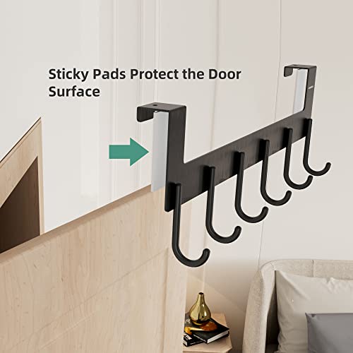 UDENIS Over Door Hanger,Heavy Duty Door Hook,Hanging Towel,Robe,Coat,Clothes,Bag,Belt,Over Door Rack for Bathroom,Bedroom,Closet,Dorm,Extra,Fit for 1 1/2 to 1 3/4 inch Door,Black 6 Hooks,Anti Rust