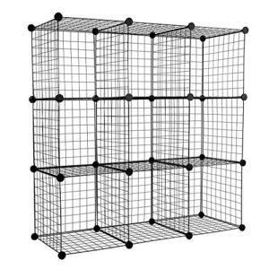 work-it! wire storage cubes, 9-cube metal grid organizer | modular wire shelving units, stackable bookcase, diy closet cabinet organizer for home, office, kids room | 14" w x 14" h, black