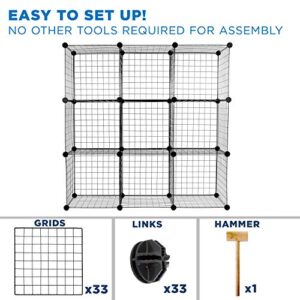 Work-It! Wire Storage Cubes, 9-Cube Metal Grid Organizer | Modular Wire Shelving Units, Stackable Bookcase, DIY Closet Cabinet Organizer for Home, Office, Kids Room | 14" W x 14" H, Black