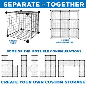 Work-It! Wire Storage Cubes, 9-Cube Metal Grid Organizer | Modular Wire Shelving Units, Stackable Bookcase, DIY Closet Cabinet Organizer for Home, Office, Kids Room | 14" W x 14" H, Black