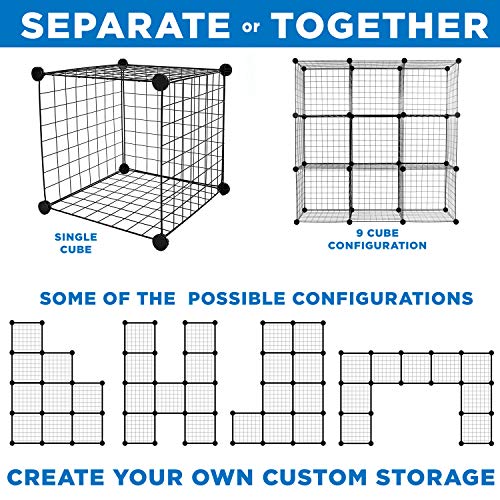 Work-It! Wire Storage Cubes, 9-Cube Metal Grid Organizer | Modular Wire Shelving Units, Stackable Bookcase, DIY Closet Cabinet Organizer for Home, Office, Kids Room | 14" W x 14" H, Black