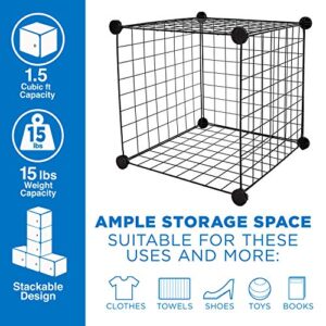 Work-It! Wire Storage Cubes, 9-Cube Metal Grid Organizer | Modular Wire Shelving Units, Stackable Bookcase, DIY Closet Cabinet Organizer for Home, Office, Kids Room | 14" W x 14" H, Black