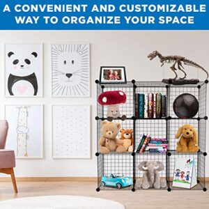 Work-It! Wire Storage Cubes, 9-Cube Metal Grid Organizer | Modular Wire Shelving Units, Stackable Bookcase, DIY Closet Cabinet Organizer for Home, Office, Kids Room | 14" W x 14" H, Black