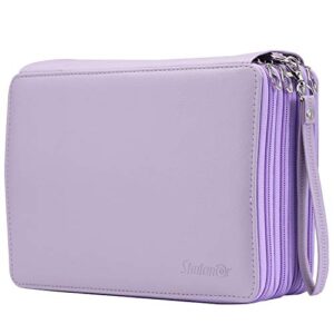 shulaner 200 slots colored pencil case organizer with zipper pu leather large capacity pen holder bag (purple)