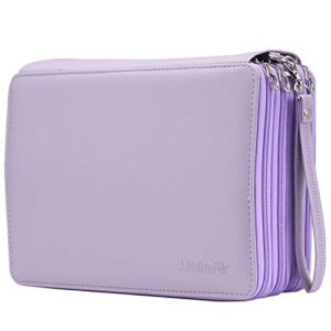 Shulaner 200 Slots Colored Pencil Case Organizer with Zipper PU Leather Large Capacity Pen Holder Bag (Purple)