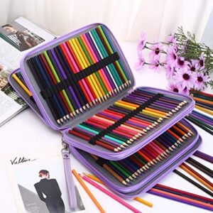 Shulaner 200 Slots Colored Pencil Case Organizer with Zipper PU Leather Large Capacity Pen Holder Bag (Purple)