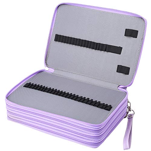 Shulaner 200 Slots Colored Pencil Case Organizer with Zipper PU Leather Large Capacity Pen Holder Bag (Purple)