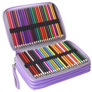 Shulaner 200 Slots Colored Pencil Case Organizer with Zipper PU Leather Large Capacity Pen Holder Bag (Purple)