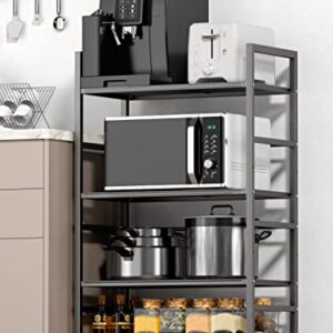 EKNITEY Adjustable Storage Shelf, Metal Kitchen Shelving, Microwave Oven Shelf Utility Storage Shelf with 4 Hooks(4-Tier)