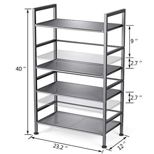 EKNITEY Adjustable Storage Shelf, Metal Kitchen Shelving, Microwave Oven Shelf Utility Storage Shelf with 4 Hooks(4-Tier)