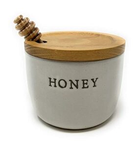 stoneware honey pot with acacia wood dipper and lid by hearth and hand with magnolia (premium edition)