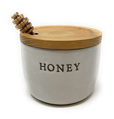 Stoneware Honey Pot with Acacia Wood Dipper and Lid by Hearth and Hand with Magnolia (Premium edition)