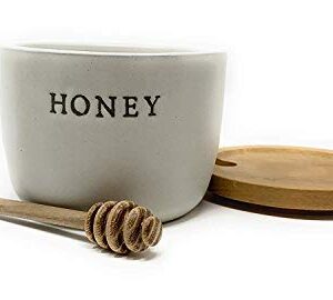 Stoneware Honey Pot with Acacia Wood Dipper and Lid by Hearth and Hand with Magnolia (Premium edition)