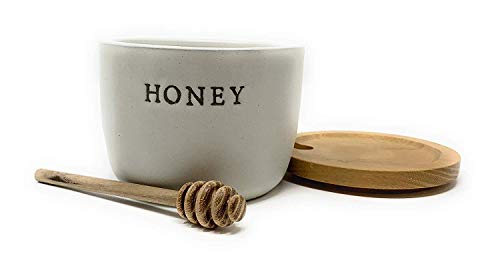 Stoneware Honey Pot with Acacia Wood Dipper and Lid by Hearth and Hand with Magnolia (Premium edition)