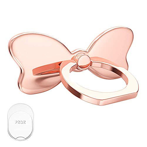 Pelc Cell Phone Ring Holder Stand,Finger Ring Stand Butterfly Metal Ring Grip for Magnetic Car Mount Compatible with All Smartphone- Rose Gold