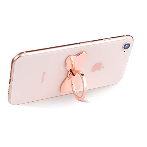 Pelc Cell Phone Ring Holder Stand,Finger Ring Stand Butterfly Metal Ring Grip for Magnetic Car Mount Compatible with All Smartphone- Rose Gold