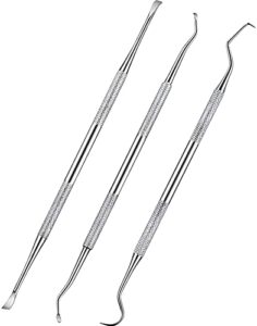 hotop 3 pieces dog dental tooth scaler and scraper stainless double headed tarter remover scraper pet teeth cleaning tools for dog and cat£¨silver£©