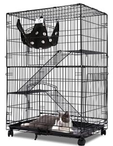 homey pet inc folding wire cat ferret habitat crate with casters,tray and hammock