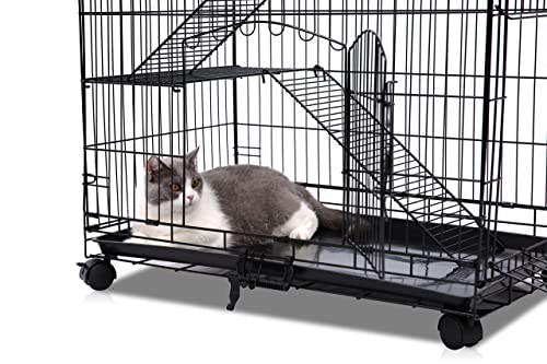 Homey PET INC Folding Wire Cat Ferret Habitat Crate with Casters,Tray and Hammock