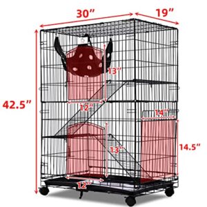 Homey PET INC Folding Wire Cat Ferret Habitat Crate with Casters,Tray and Hammock