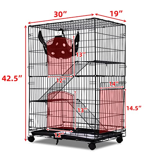 Homey PET INC Folding Wire Cat Ferret Habitat Crate with Casters,Tray and Hammock