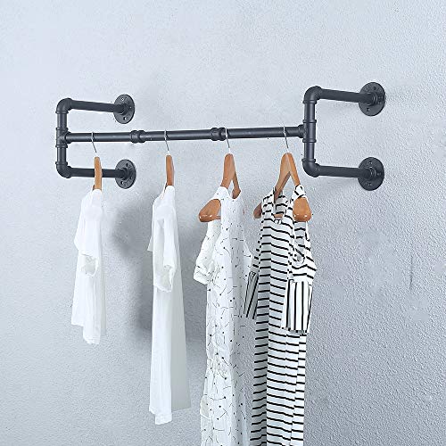 Industrial Pipe Clothing Rack Wall Mounted,Vintage Retail Garment Rack Display Rack Cloths Rack,Metal Commercial Clothes Racks for Hanging Clothes,Iron Clothing Rod Laundry Room(39.3in,Black)