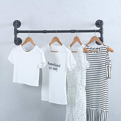 Industrial Pipe Clothing Rack Wall Mounted,Vintage Retail Garment Rack Display Rack Cloths Rack,Metal Commercial Clothes Racks for Hanging Clothes,Iron Clothing Rod Laundry Room(39.3in,Black)