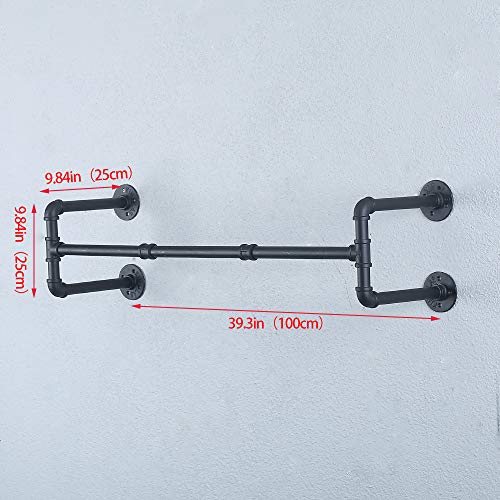 Industrial Pipe Clothing Rack Wall Mounted,Vintage Retail Garment Rack Display Rack Cloths Rack,Metal Commercial Clothes Racks for Hanging Clothes,Iron Clothing Rod Laundry Room(39.3in,Black)