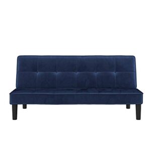 realrooms tyler velvet upholstered futon, convertible sofa bed & couch, blue