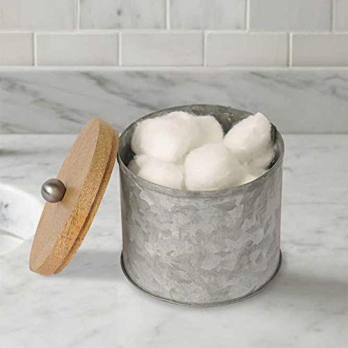 nu steel Confetti Bathroom Q-tip Holder & Jar in Galvanized Steel and Wood for Bathrooms & Vanity Spaces