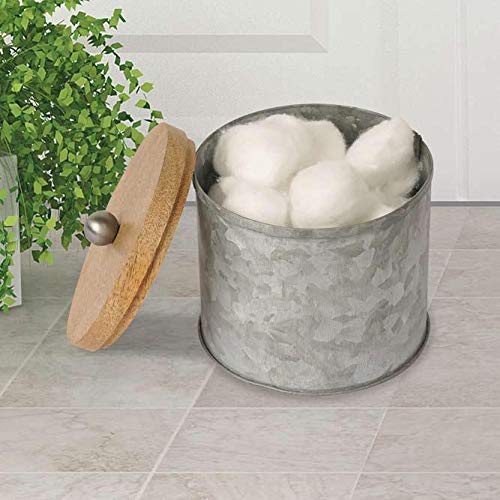nu steel Confetti Bathroom Q-tip Holder & Jar in Galvanized Steel and Wood for Bathrooms & Vanity Spaces