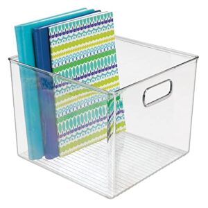 mDesign Small Modern Plastic Storage Organizer Bin Basket with Handle for Home Office Organization - Shelf, Cubby, Cabinet, and Closet Organizing Decor - Ligne Collection - Clear