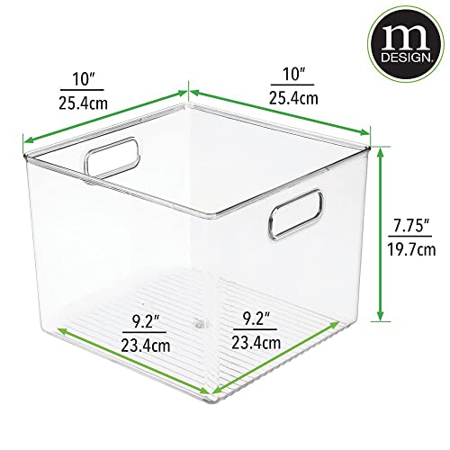 mDesign Small Modern Plastic Storage Organizer Bin Basket with Handle for Home Office Organization - Shelf, Cubby, Cabinet, and Closet Organizing Decor - Ligne Collection - Clear