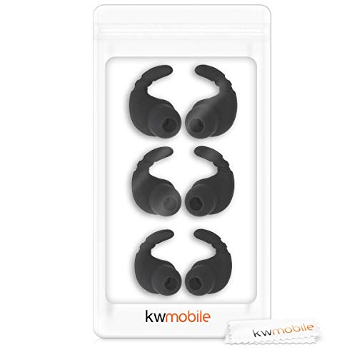 kwmobile Set of 6 Silicone Covers - Soft Protective Universal Earbud Covers and Ear Hooks for Many Types of Earphones - Black
