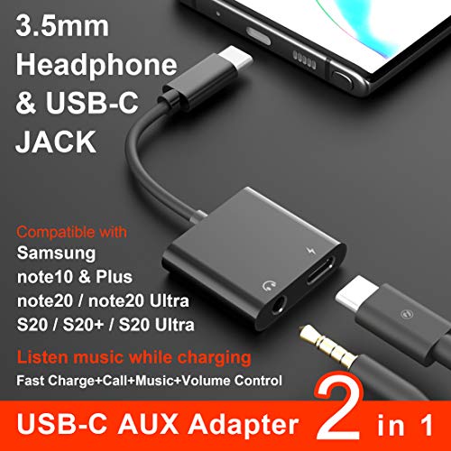 ivoros USB C to 3.5mm Headphone & Charge Adapter, Type C Audio Jack Earphone Aux Converter,Work for Samsung Galaxy s21/s20/FE 5G/Ultra/Note 20/10+Plus,Google Pixel 5/4/3/2 XL,iPad Pro/Air 4/Mini 6