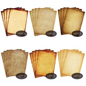 stationary paper 48 pack parchment antique colored printed paper, stationery vintage letter writting paper for craft, invitations, map, 8.5 x 11 inch