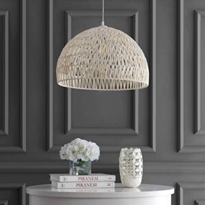 JONATHAN Y JYL6504A Campana 20" 1-Light Bohemian Modern Woven Rattan/Iron LED Pendant Farmhouse Coastal Adjustable Dining Room Living Room Kitchen Island Foyer Bedroom Hallway, Cream